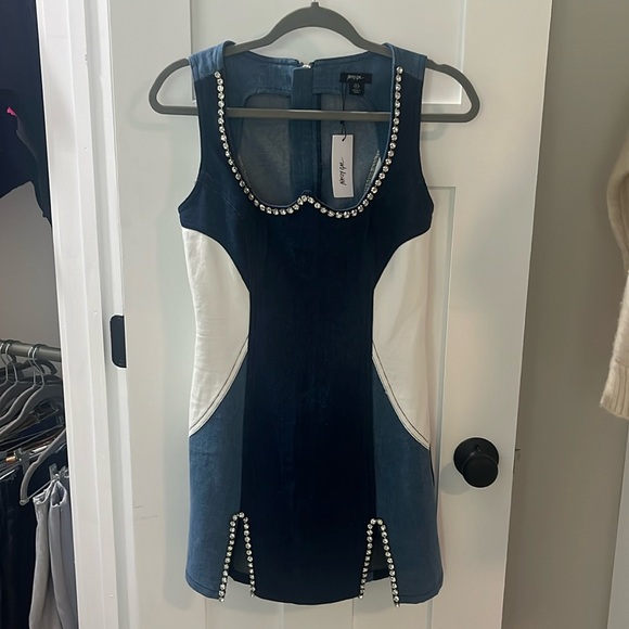 Nasty Gal Dresses & Skirts - Denim mini dress rhinestone detail